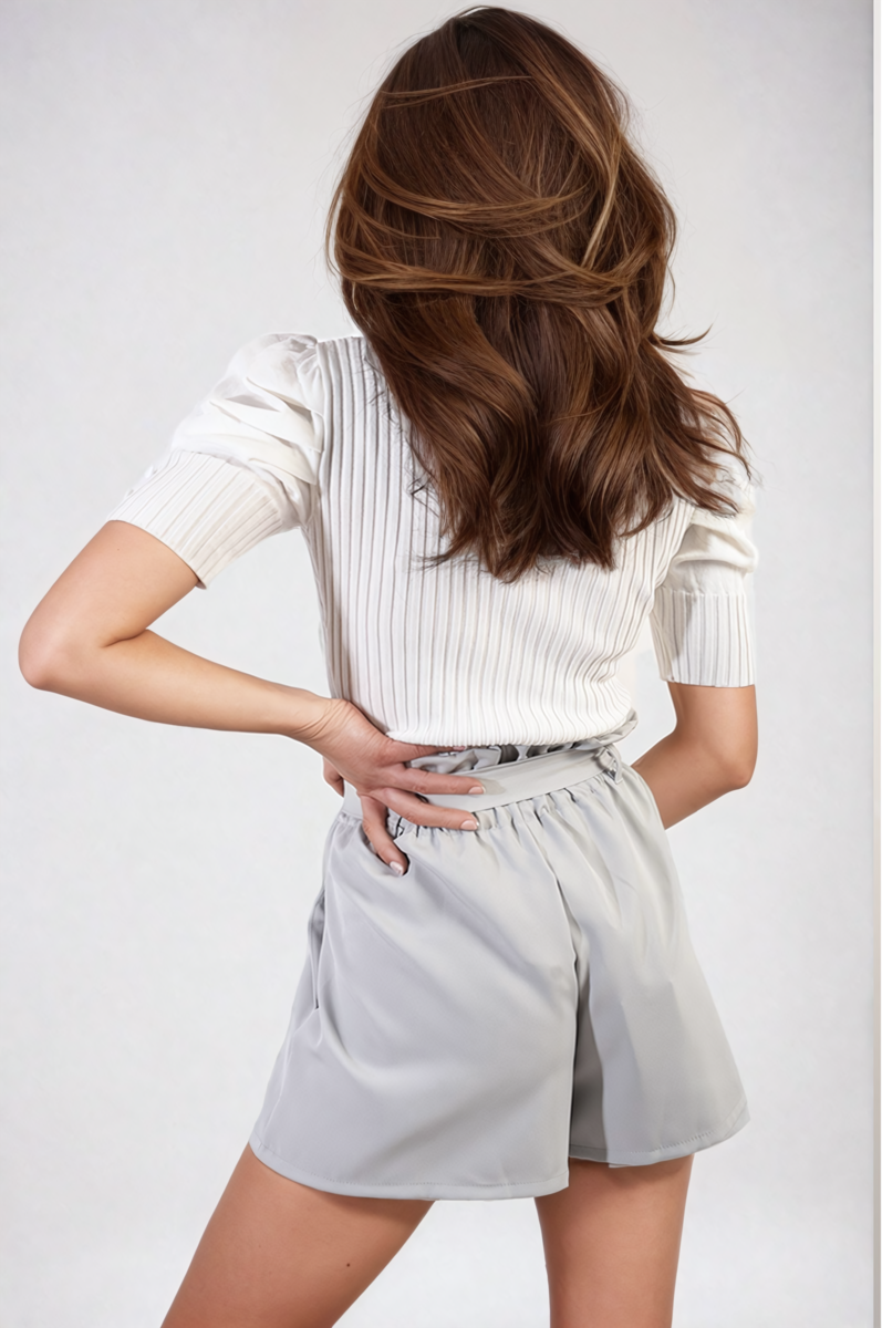High Waist Tie Belt Paper Bag Shorts - Black River UK
