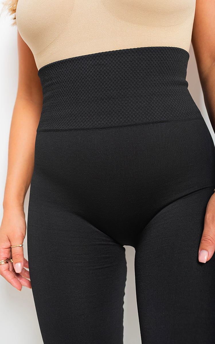 High Waist Tummy Compression Slimming Leggings - Big Size - Black River UK