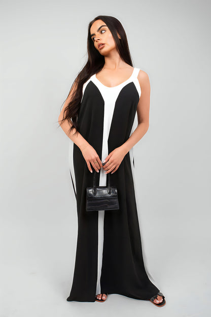 Two-Tone Sleeveless Cami Maxi Dress