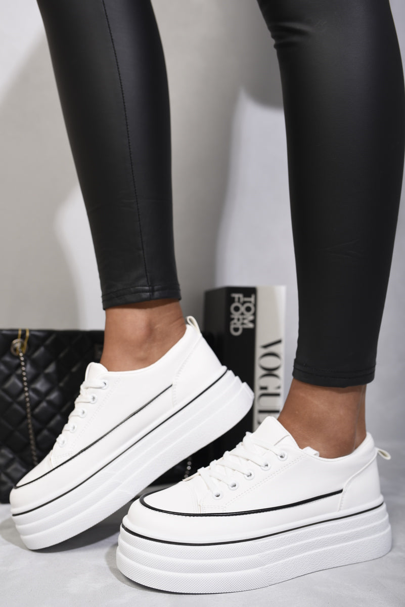 Platform Wedge Lace Up Trainers - Black River UK