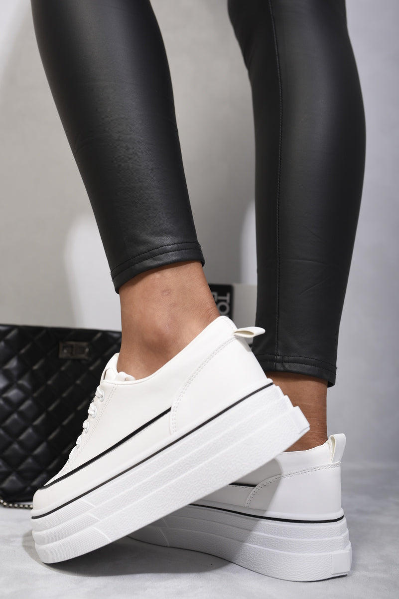 Platform Wedge Lace Up Trainers - Black River UK