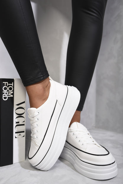 Platform Wedge Lace Up Trainers - Black River UK