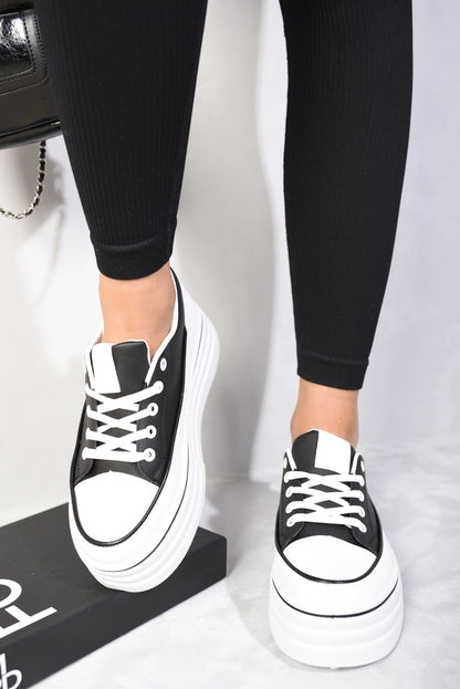 Platform Wedge Lace Up Trainers - Black River UK
