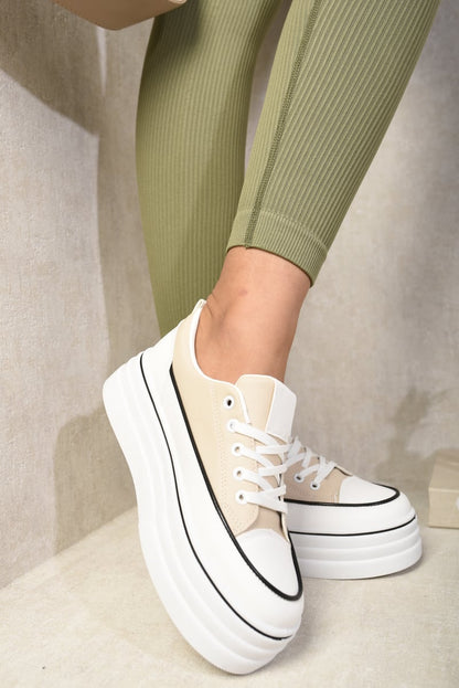 Platform Wedge Lace Up Trainers - Black River UK