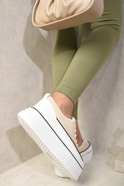 Platform Wedge Lace Up Trainers - Black River UK