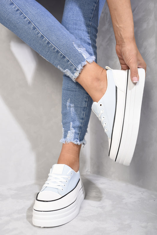 Platform Wedge Lace Up Trainers - Black River UK