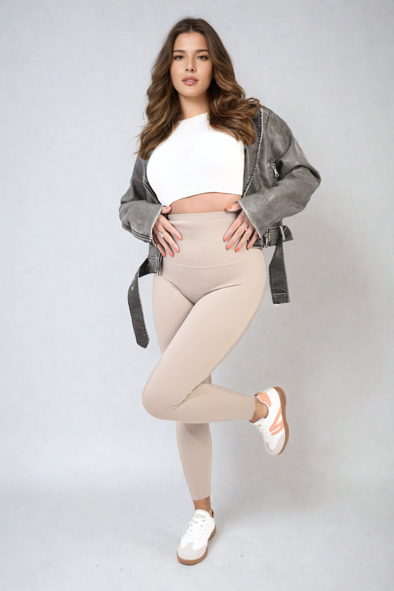 High Waist Wide Waistband Leggings - Black River UK
