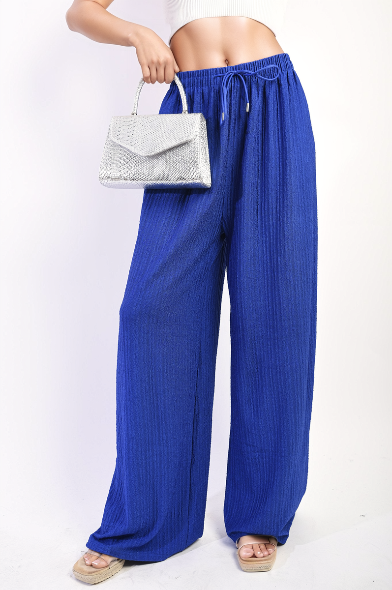 Textured Wide Leg Drawstring Trousers - Black River UK