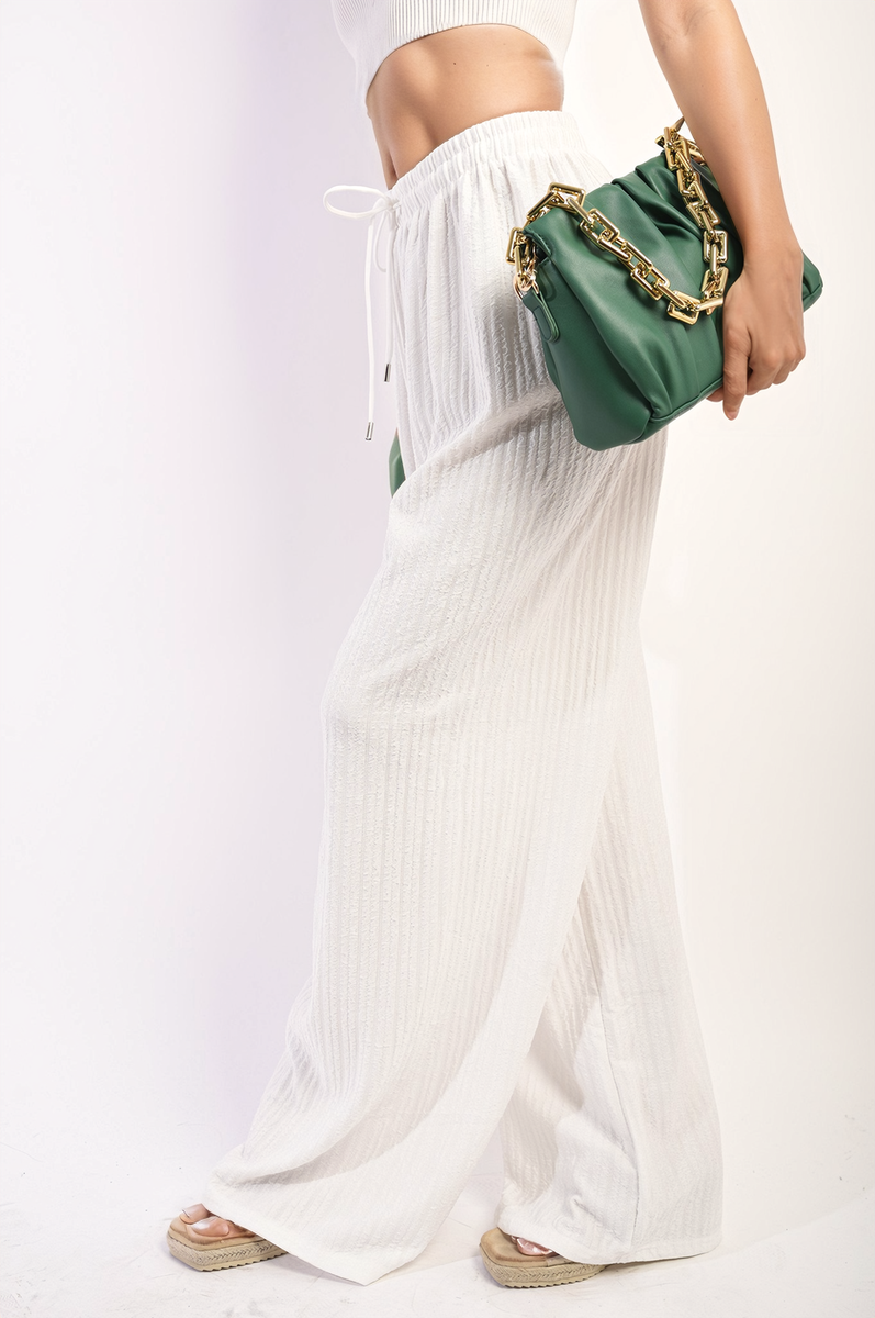 Textured Wide Leg Drawstring Trousers - Black River UK