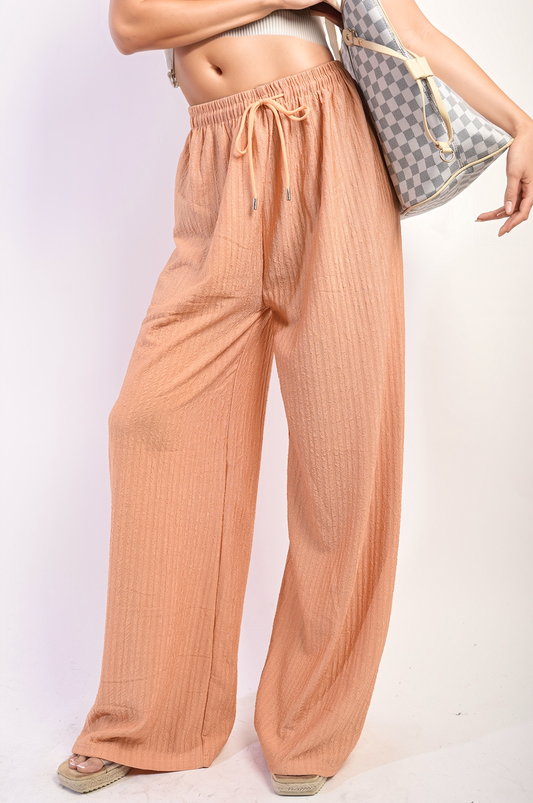 Textured Wide Leg Drawstring Trousers - Black River UK