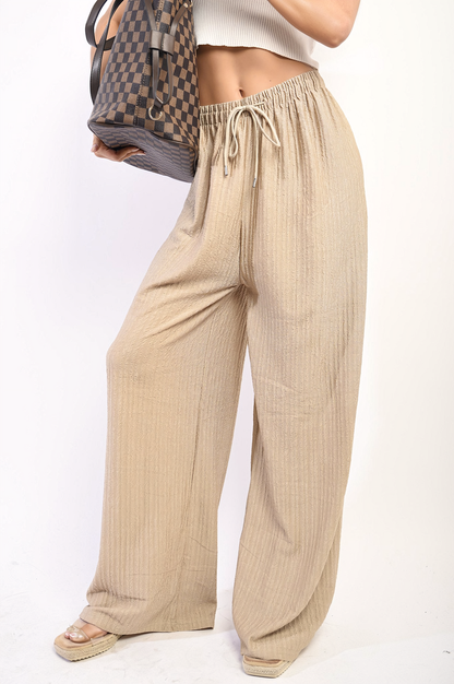 Textured Wide Leg Drawstring Trousers - Black River UK