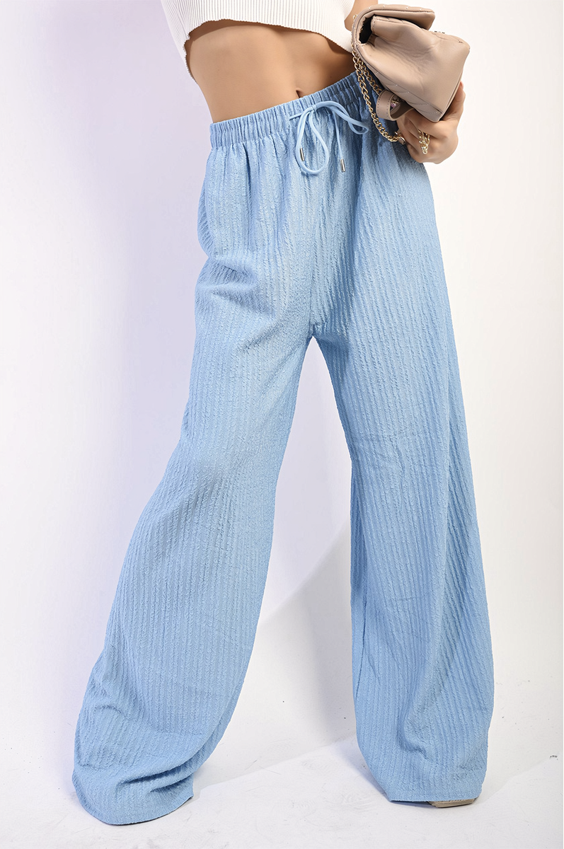 Textured Wide Leg Drawstring Trousers - Black River UK