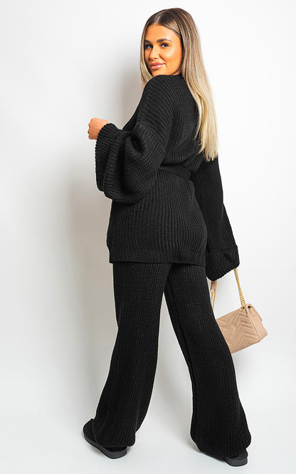 Belted Pocket Knit Co-ord Set - Black River UK