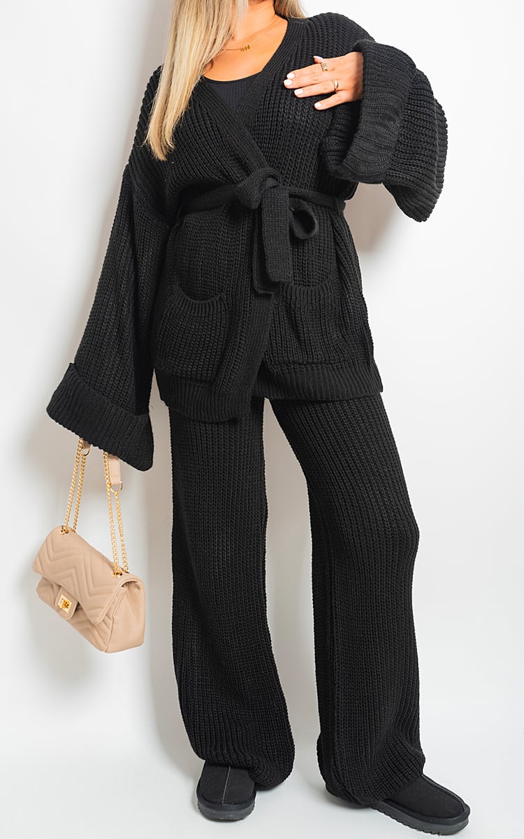 Belted Pocket Knit Co-ord Set - Black River UK