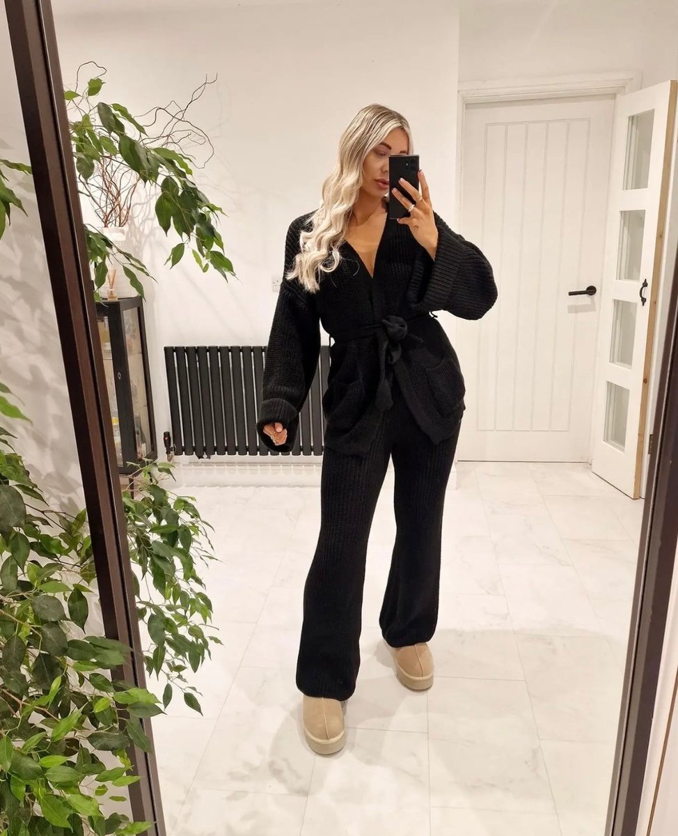 Belted Pocket Knit Co-ord Set - Black River UK
