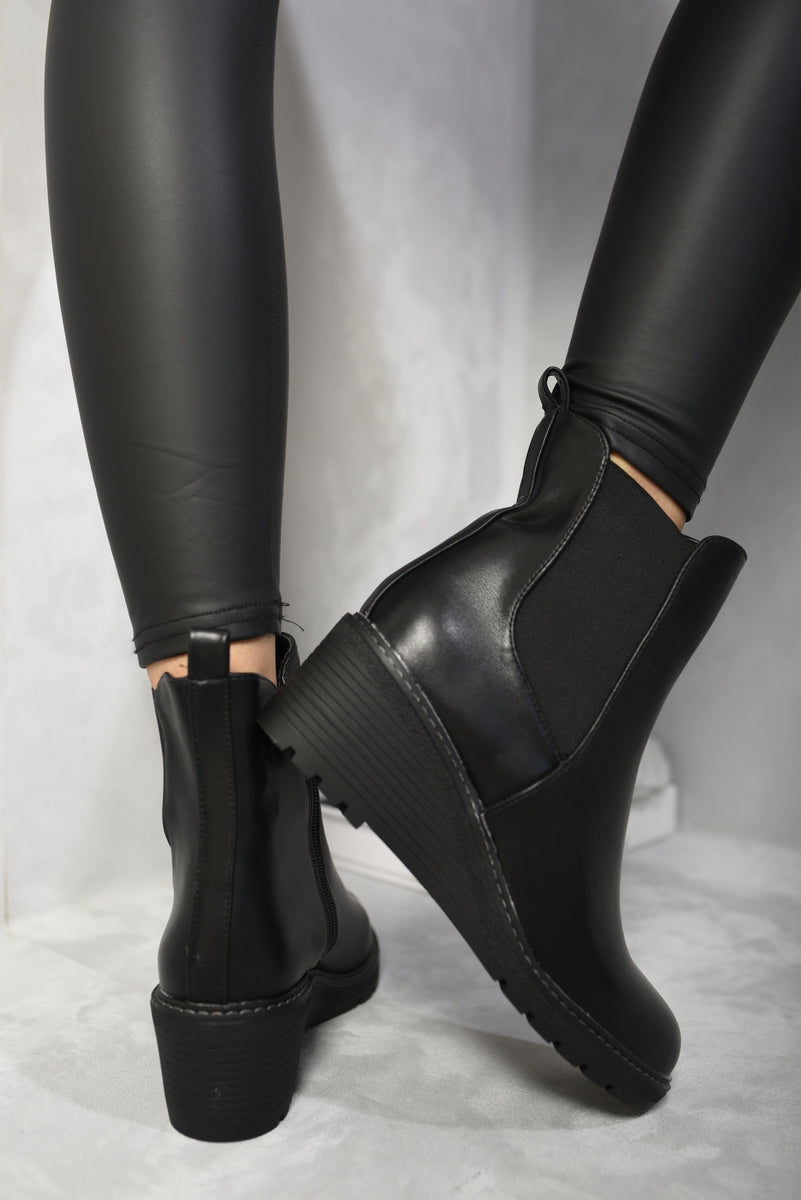 Low Wedge Ankle Boots - Black River UK