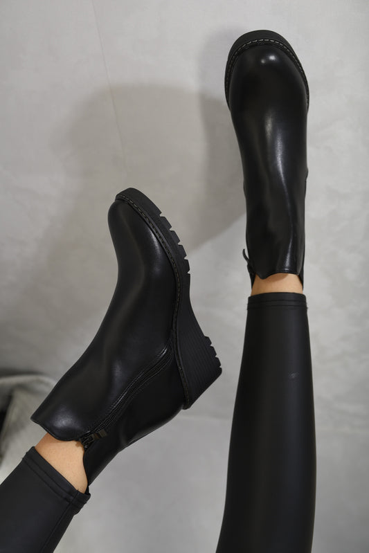 Low Wedge Ankle Boots - Black River UK