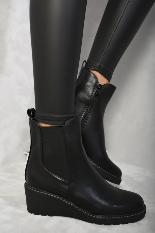 Low Wedge Ankle Boots - Black River UK