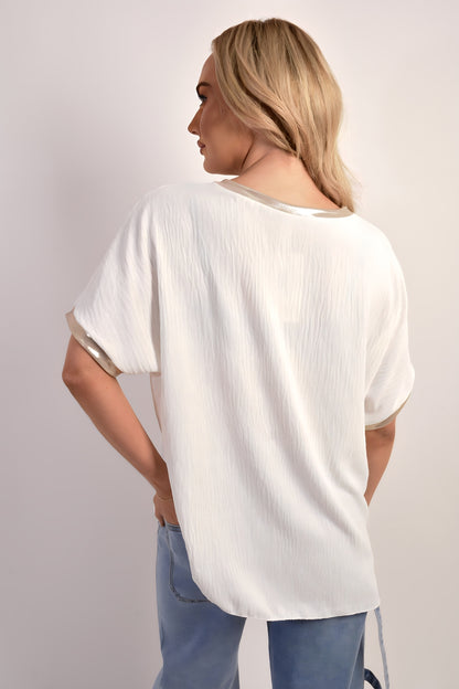 Shiny Trim Short-Sleeved Top - Black River UK