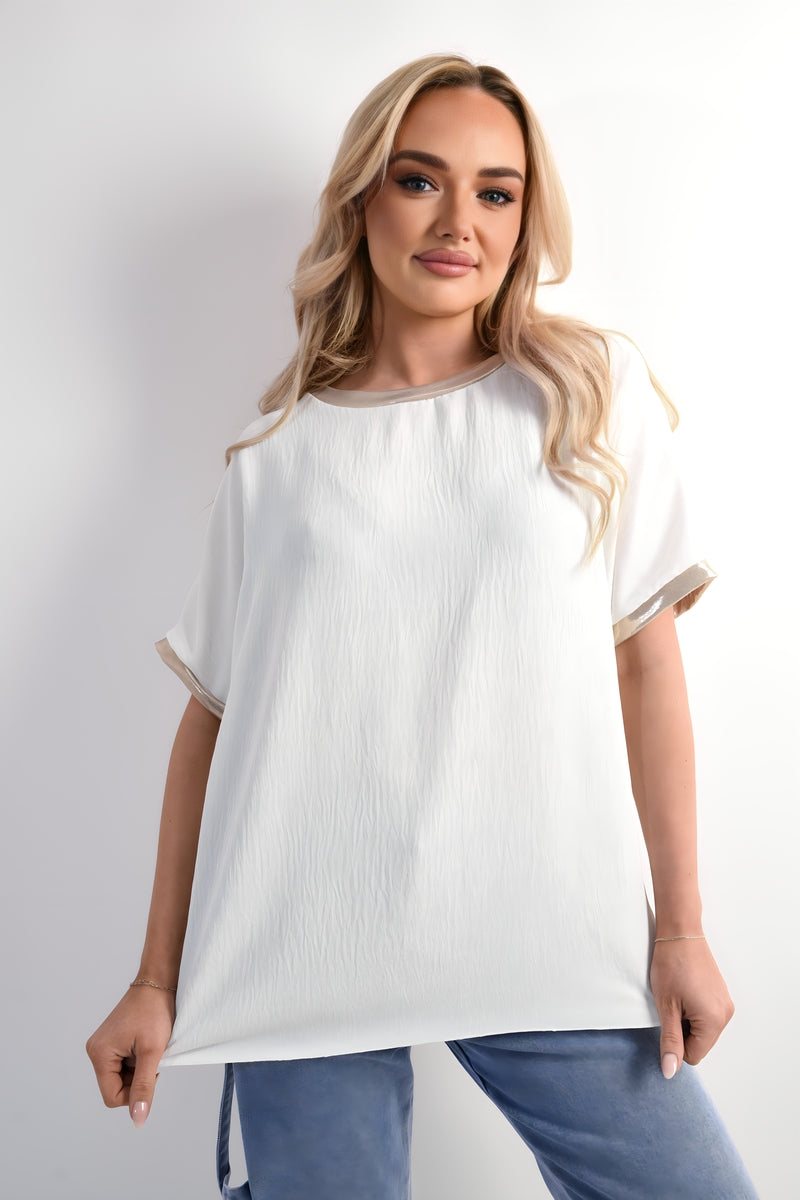 Shiny Trim Short-Sleeved Top - Black River UK