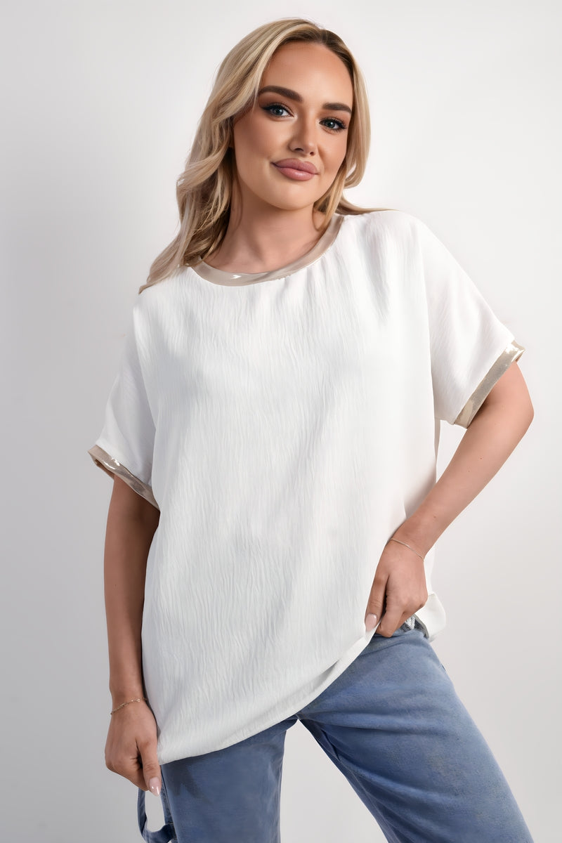 Shiny Trim Short-Sleeved Top - Black River UK