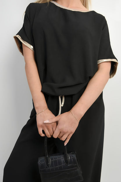 Shiny Trim Short-Sleeved Top - Black River UK