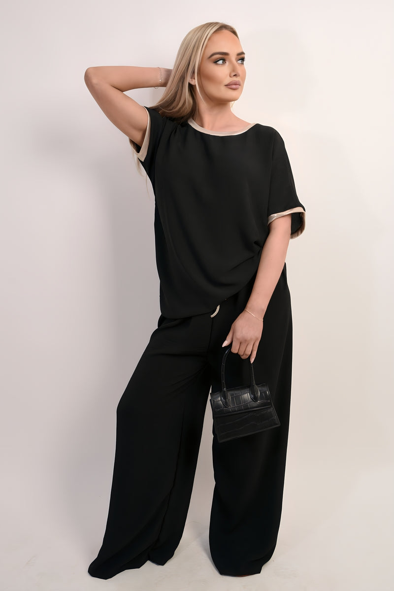 Shiny Trim Short-Sleeved Top - Black River UK