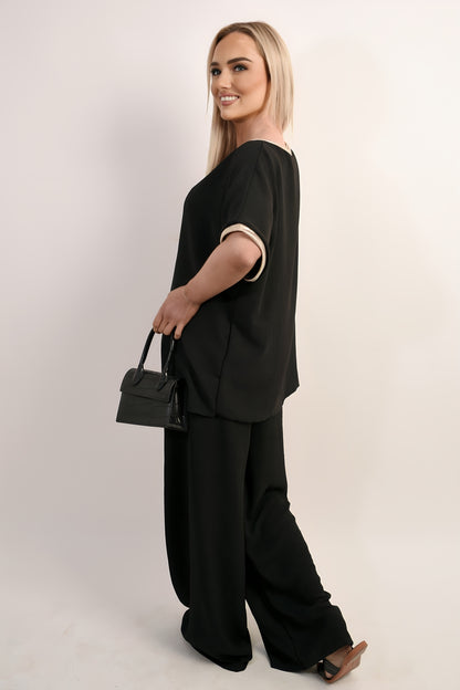 Shiny Trim Short-Sleeved Top - Black River UK
