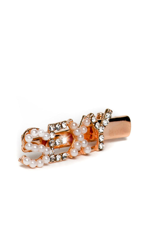 Sexy Slogan Diamante and Pearl Hair Clip - Black River UK