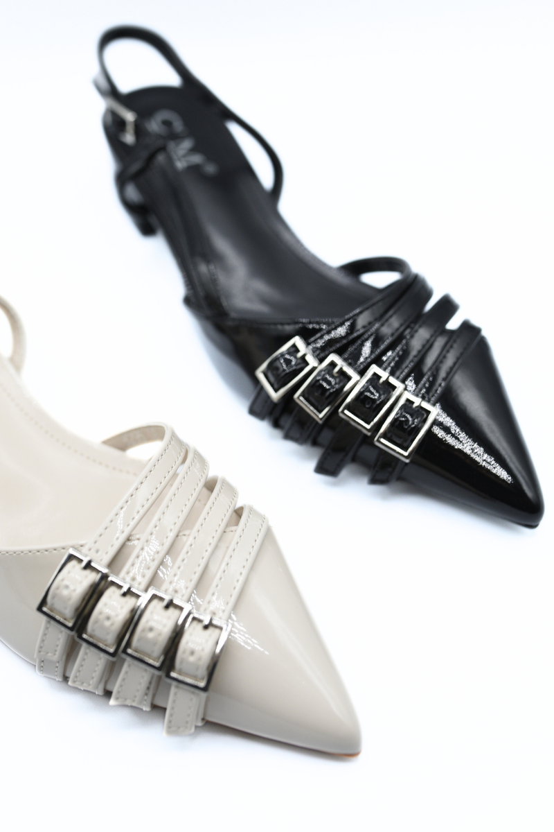 Strappy Buckle Detail Slingback Low Heel Sandals - Black River UK