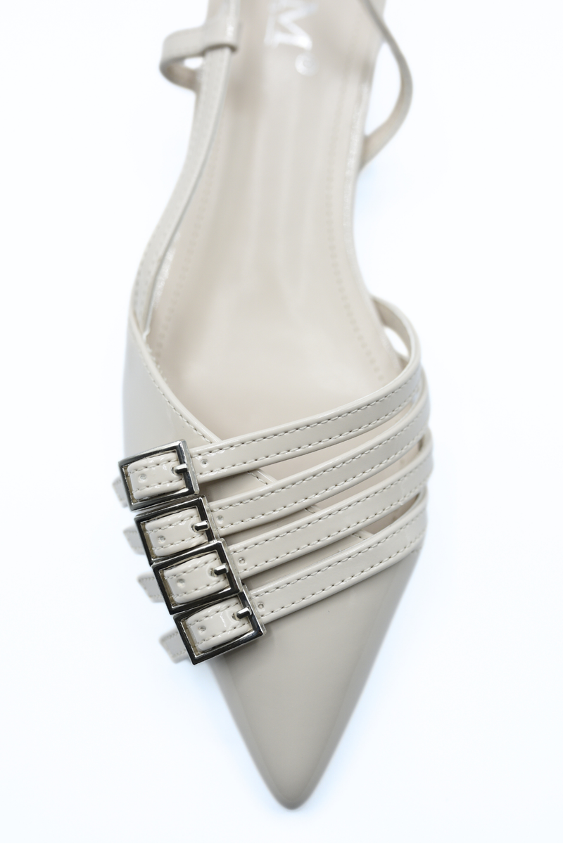 Strappy Buckle Detail Slingback Low Heel Sandals - Black River UK