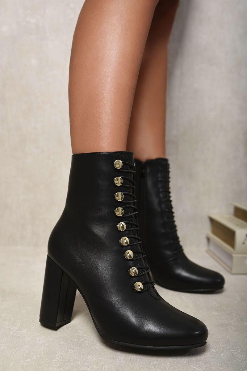 Faux Suede Corset Ankle Boots - Black River UK