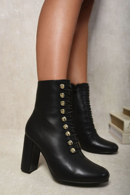 Faux Suede Corset Ankle Boots - Black River UK