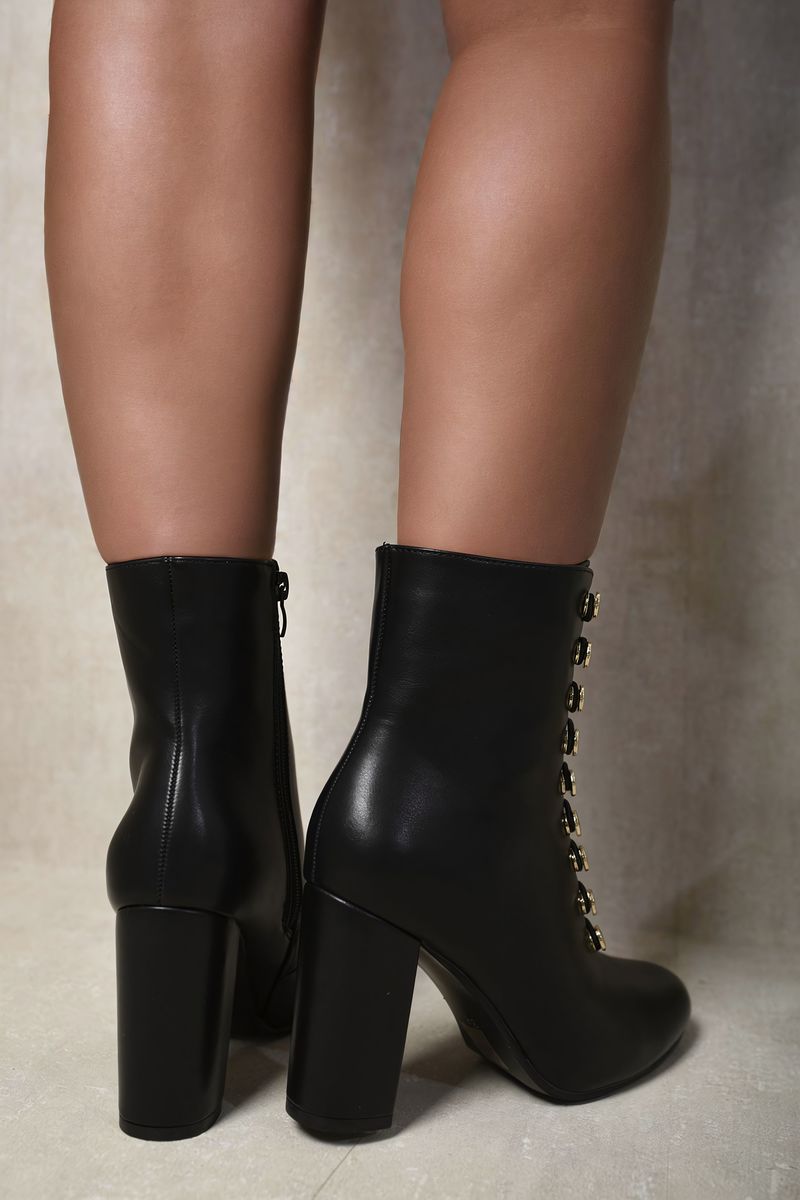 Faux Suede Corset Ankle Boots - Black River UK