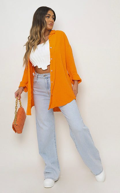 Button Down Long Sleeve Oversized Shirt - Black River UK