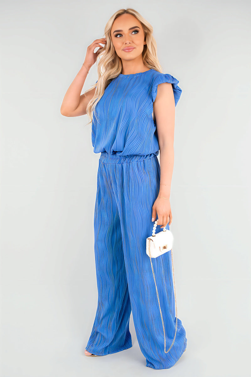 Textured Frill Sleeve Top & Wide Leg Trouser Co-ord Set - Black River UK
