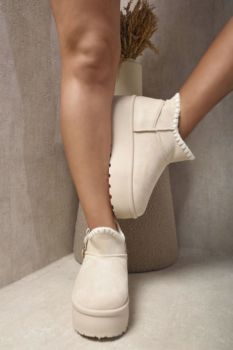 Fur-lined Platform Ankle Boots - Black River UK