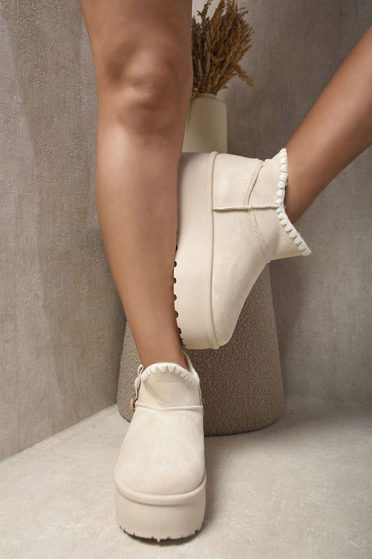 Fur-lined Platform Ankle Boots - Black River UK
