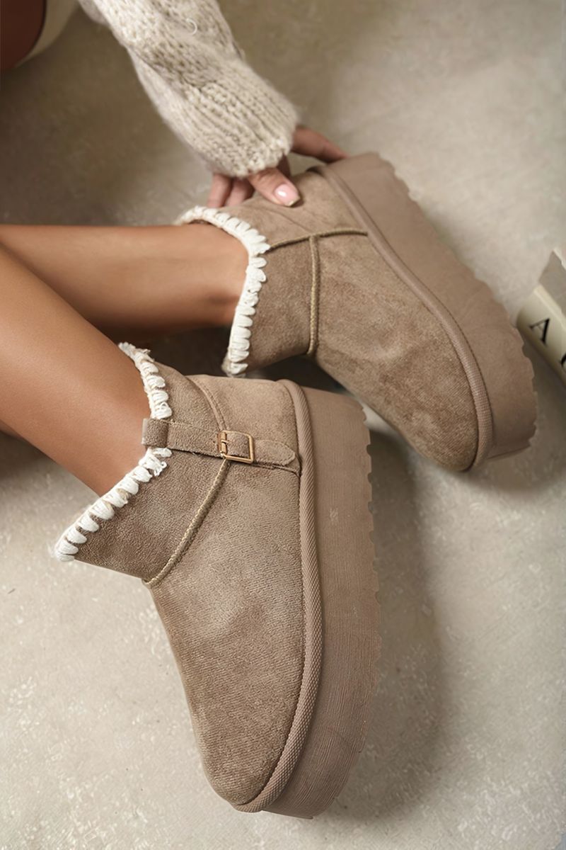 Fur-lined Platform Ankle Boots - Black River UK
