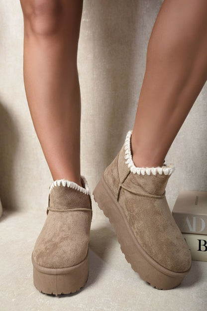 Fur-lined Platform Ankle Boots - Black River UK
