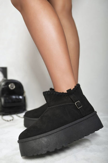 Fur-lined Platform Ankle Boots - Black River UK
