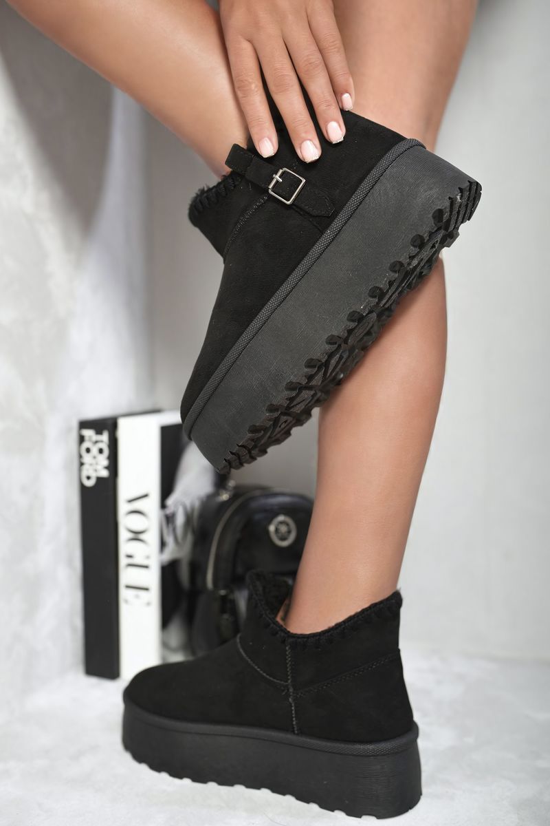 Fur-lined Platform Ankle Boots - Black River UK