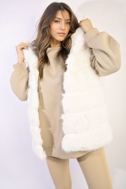 Sleeveless Faux Fur Jacket - Black River UK