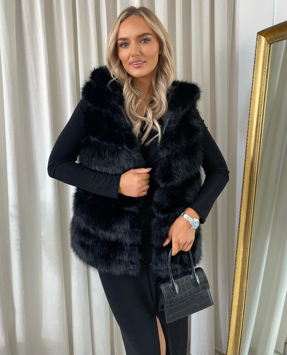 Sleeveless Faux Fur Jacket - Black River UK