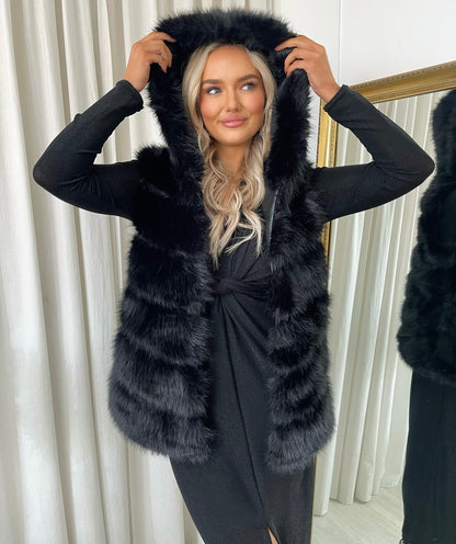 Sleeveless Faux Fur Jacket - Black River UK