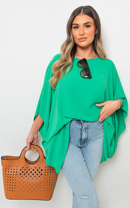 Oversized Batwing Sleeve Casual Tops - Black River UK