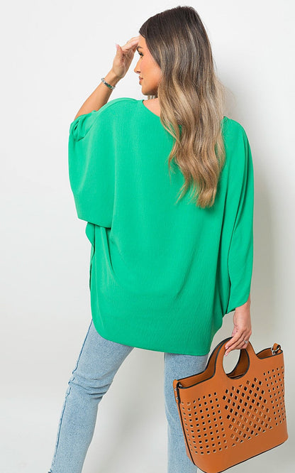 Oversized Batwing Sleeve Casual Tops - Black River UK
