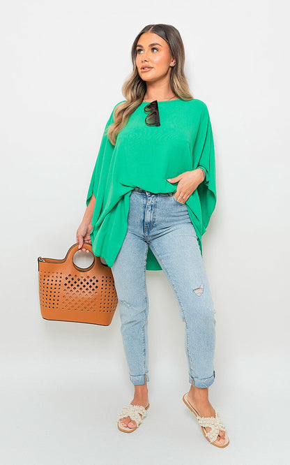 Oversized Batwing Sleeve Casual Tops - Black River UK