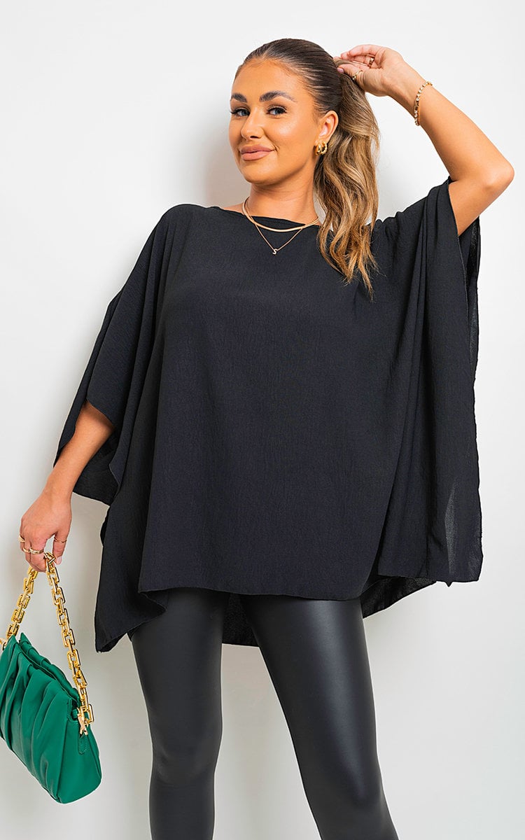Oversized Batwing Sleeve Casual Tops - Black River UK