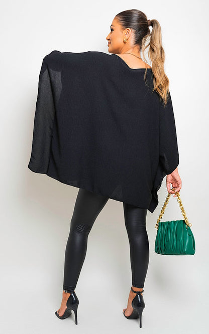 Oversized Batwing Sleeve Casual Tops - Black River UK